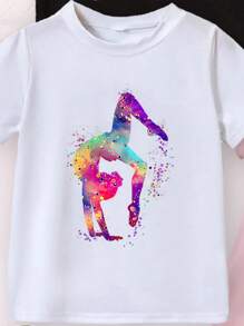 4 Teile für Mädchen, Katzen, Slogan Muster Lässig Rundhals Kurzarm T-Shirt, geeignet für Frühlings-, Sommer- und Herbstmode