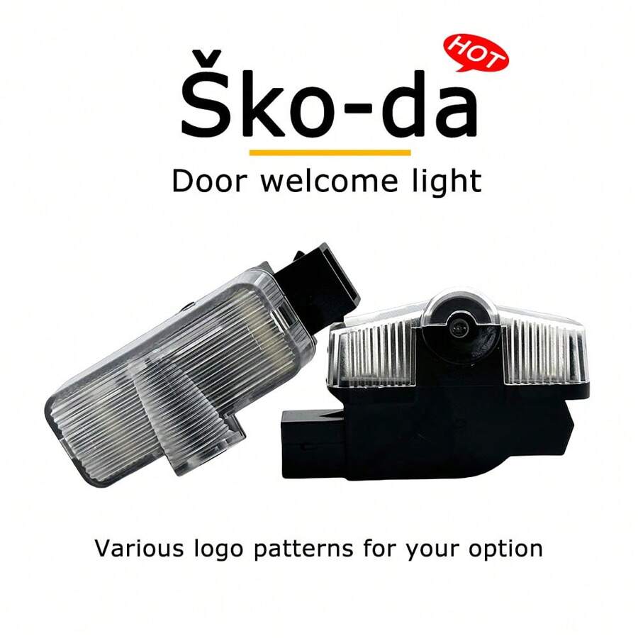 laky 2pcs Car LED Door Welcome Lights, Dedicated Use For Skoda Superb Skoda Kodiaq Models, Auto Sensor High Definition Pattern Projection Lights, Plug And Play, Convenient Installation, Car Modification Accessories