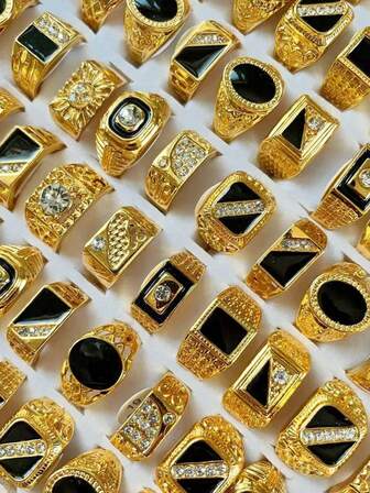 20Pcs/Set Retro Gold Color Random Design Random Size Punk Geometric Finger Ring Set For Men Daily Wear