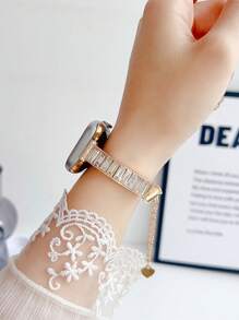 1 Pc Square Large Crystal Adjustable Bracelet Strap Compatible With Apple Watch Band 38mm 40mm 41mm 42mm 44mm 45mm 49mm (S10 42)Mm (S10 46)Mm, Simple And Luxurious Women's Wrist Strap Suitable For Series Ultra 2 S10 SE 9 8 7 SE 65 4 3 2 1 Gift