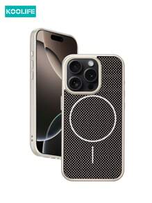 1pc Koolife Premium Checkered Magnetic Phone Case, High Magnetic Force Wireless Charging, Metal Independent Buttons, PC Material, Lens Protection, Compatible With IPhone 16 Pro Max/16 Pro/15 Plus/15 Pro/15 Waterproof Shockproof Anti-Fall Scratch Resistant - Grey - View 2