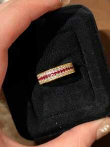 Stylever 1pc 925 Sterling Silver French Vintage High-Class Light Luxury Red Zirconia Ring For Women Daily Versatile Style Prom Party Decoration Fine Jewellery For Women As Gift - Gold - View 6