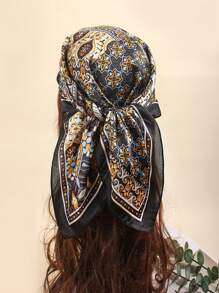 1pc Multiway Women Bandana Style 70cm Silk-Like Printed Scarf, Suitable As Hijab, Neck Scarf, Headband For Daily Use - Multicolor - View 16