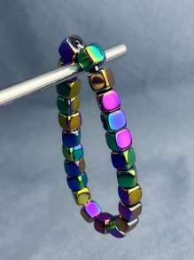 Stylish Terahertz Bracelet, Double Effect Magnetic Bead Bracelet, Black Tourmaline Improve Magnetic Field Energy Stone Bracelet, Men Jewelry Elastic Beaded Bracelet - Multicolor - View 8