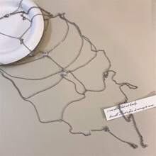 优雅银色锆石几何多层性感身体链，高端简约小众优雅全身比基尼锁骨链 - 銀色 - 查看 6