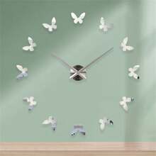 Clock Decoration Butterflies Silouette Frameless Wall Clock DIY 3D Acrylic Large Wall Clock Mirror Effect With Back Rubber For Wall Watch Home Decor - Silver - View 7