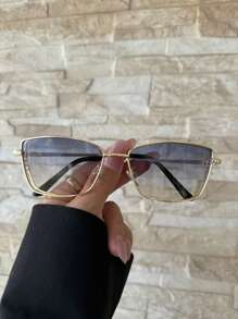 Novo Óculos Grande de Moda Quadrado, Vintage, Metal de Duas Pontes, Para Mulheres e Homens, Uso Diário Casual, Rua, Festa, Praia, Versátil, Decoração de Personalidade - Azul - Visão 2