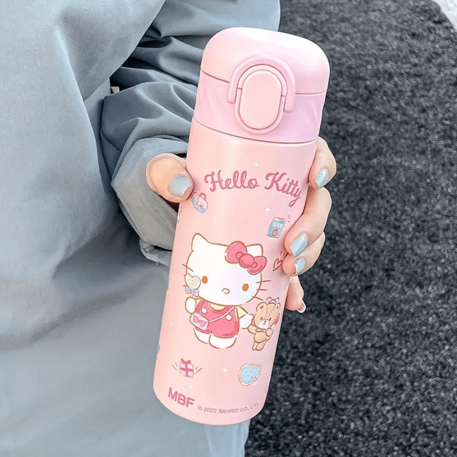 Sanrio Vaso aislado a prueba de fugas Sanrio Hello Kitty Cinnamoroll de 420ML - Acero inoxidable, taza reutilizable con tapa y pajita, lindo y portátil
