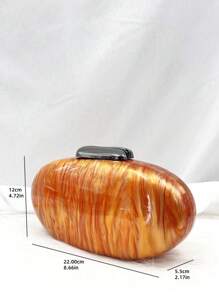 优雅的金属链肩带斜挎包，亚克力女士手拿包，礼服派对包，迷你化妆包，时尚纯色新娘手提包 - 橘色 - 查看 9