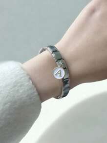 A Set Of French Elegant Stainless Steel Modular Bracelets That Can Be Freely Assembled With Single Letter Combinations. A Gift For Friends, Suitable For Both Men And Women, A Gift For Sisters, Women's Gifts, The Best Choice For Everyday Outfits And Daily Matching.