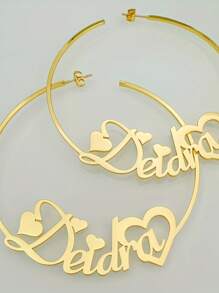 Personalized Heart-Shaped Name Earrings, Party & Punk Style, Suitable For Mom, Girlfriend, Thanksgiving, Christmas Or Any Occasion Gifts - Stainless Steel Material - Multicolor - View 2