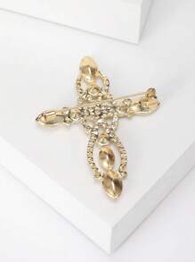 Fashionable Rhinestone Cross Brooch For Women Dress Suit Pin Accessories Party Banquet Gift