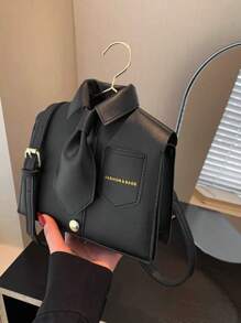 Unique Quirky Shirt Collar Shaped Women's Fashion Black Flap Crossbody Bag & Phone Pouch, Fun Gift - Black - View 7