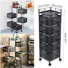 360° Rotating Kitchen Storage Organizer - 6-Tier Heavy Duty Metal Shelves With Lockable Wheels | Space Saving Food Storage Tower For Fruits, Vegetables, Onions, Potatoes | No Assembly Required (Black) - Black - View 4