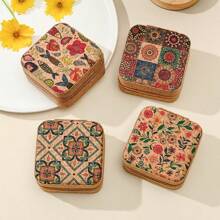 1 szt. Przenośne miękkie pudełko do przechowywania biżuterii z korka - organizer na kolczyki, pierścionki, naszyjniki, modna gablotka na biżuterię, wielofunkcyjny organizer do przechowywania biżuterii