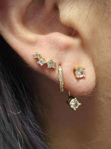 4 piezas Pendientes de cartílago para mujer de plata y oro, pendientes planos para tragus, helix, joyería para perforaciones, hipoalergénicos, pendientes apilables, pendientes de botón de oro para mujeres, pendientes para mujeres, pendientes de espalda plana, pendientes para el segundo orificio para mujeres
