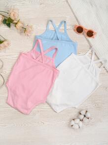 minizone 3pcs Baby Girl Cute Summer Triangle Bodysuit Set, Casual Sleeveless - Multicolor - View 2