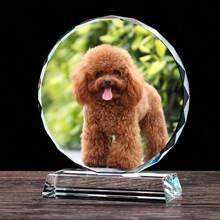 1 Customized Crystal Trophy Award Plaque Frame, Personalized Round Glass Photo Album For Office And Home Decor, Acrylic Tabletop Decoration, Pet Memorial, Ideal For Wedding, Graduation, Valentine's Day, Mother's Day, Thanksgiving, Teacher's Day, Father's Day Gifts