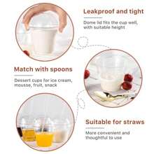 100/60/40个装 250毫升/9盎司透明塑料杯，带圆顶盖，甜点杯，一次性纸杯蛋糕杯，派对杯，饮料塑料杯，纸质纸杯蛋糕衬垫，适合派对和日常使用 - 透明 - 查看 5