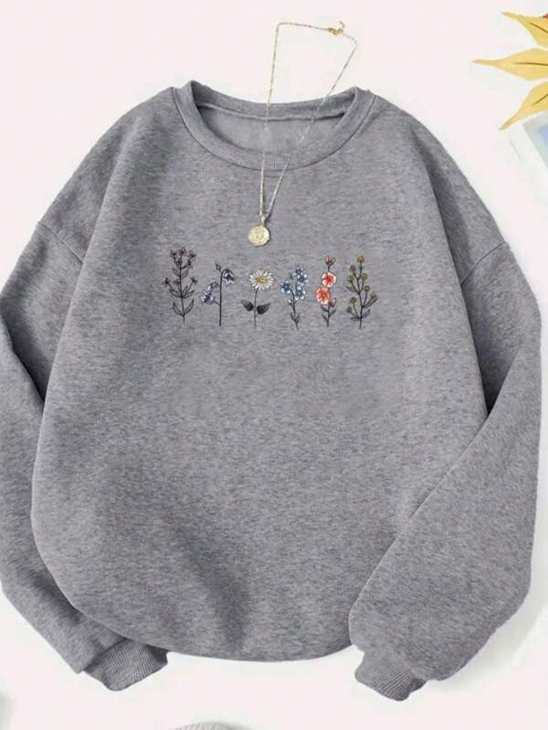Suéter estampado flores 100% algodão confortável moda inverno moleton