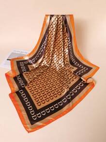 1pc Women's Simple D Letter Printed 35.4in Twill Square Scarf, New Bandana Design Suitable For Casual And Street Style Outfit, Can Be Worn As Scarf, Headband, Or Headscarf - Multicolor - View 7