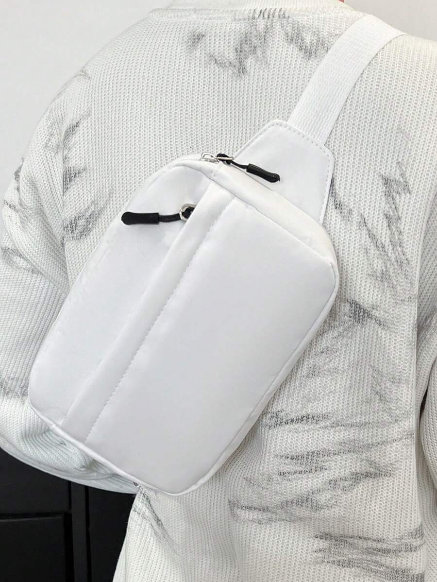 纯色尼龙时尚休闲迷你斜挎包，多功能运动风格男士旅行包 - 白色 - 查看 1