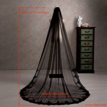 1pc Handmade Lace Trim Black Gothic Bridal Veil, Elegant Dark Style Cathedral Length Wedding Dress Accessory For Halloween Cosplay