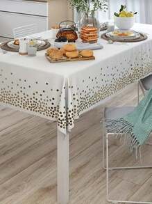 kumozawa 1pc White Plastic Tablecloth With Gold Dots, Disposable Party Table Cover - White - View 2