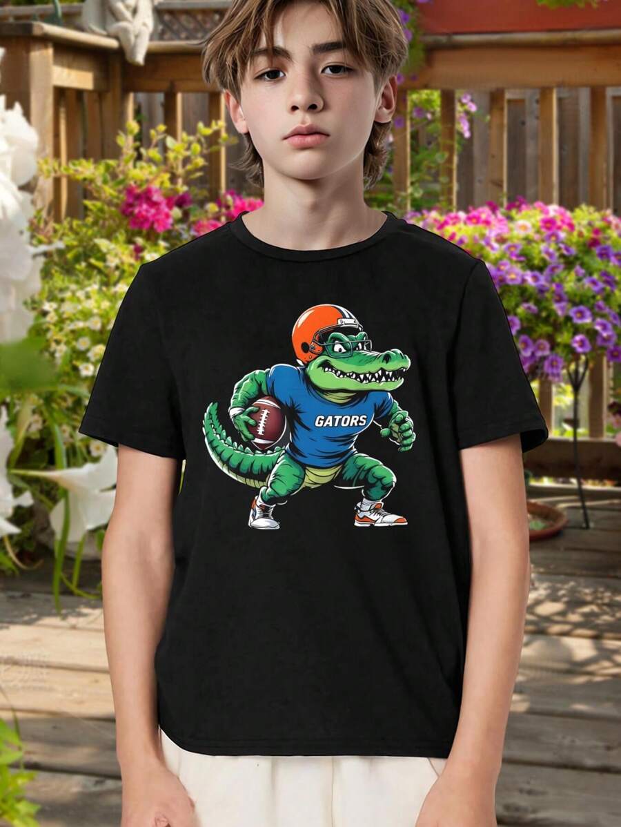 Funny Gator Cartoon T-Shirt - Short Sleeve Tee For Men Women Kids - Perfect For Game Day Tailgating Parties Sports Fans! - Black - View 1