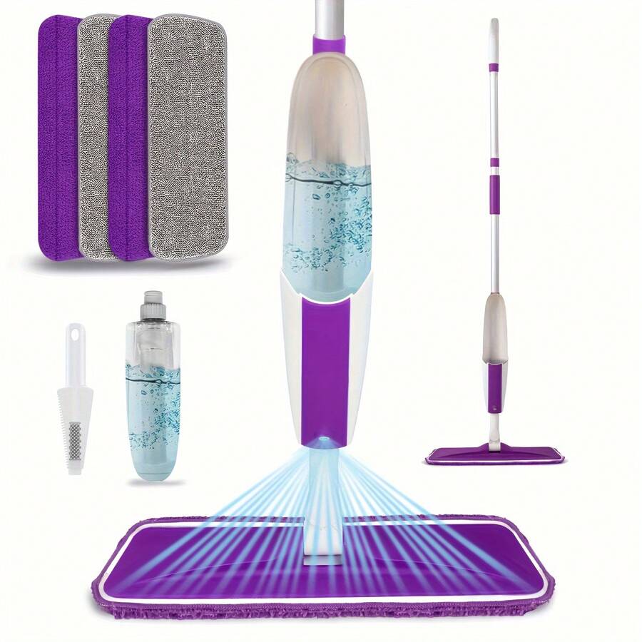 Mops For Floor Cleaning Wet Spray Mop With Bottle And 1/4 Washable Microfiber Pads Home Or Commercial Use Dry Wet Flat Mop For Hardwood Laminate Wood Ceramic - White Purple - View 1