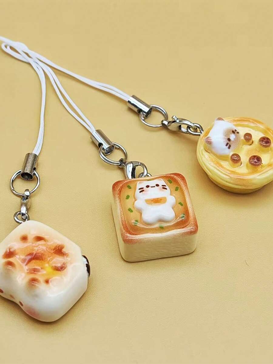 1个/3个热熔树脂3D日式可爱猫咪面包手机挂件小猫吐司钥匙扣可爱挂绳吊坠包包完美汽车配件包包挂饰背包上学卡通哥特Y2K万圣节配件教师节圣诞节礼物创意包包挂绳带证件夹汽车配件包包挂饰汽车配件朋友姐妹 - 彩色 - 查看 1