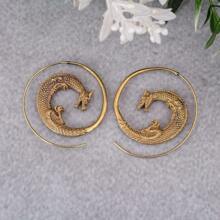 复古哥特式龙形耳环 女士龙形螺旋金耳环 时尚日常派对珠宝
