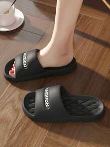 Summer New Letter Fashion Versatile Women Black Slippers, EVA Material Thick Sole, Water-Resistant, Non-Slip, Quick-Drying, Indoor/Outdoor Couple Casual Sandals