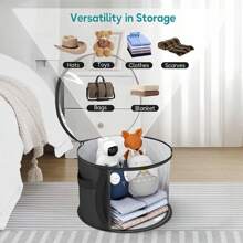 1 件超大可折叠帽子收纳盒，带加固手柄、透明窗口、双拉链和带子 - 轻便，适用于牛仔帽、太阳帽、沙滩帽、服装、玩具和日常通勤配饰 - 黑色 PVC，无印花，可水洗 - 彩色 - 查看 3