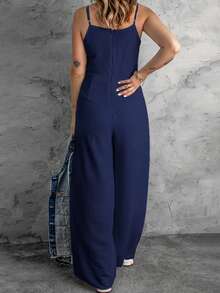 Acelitt 1 件女式休闲纯色 V 领无袖阔腿连体裤，夏季