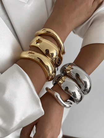 1 件/3 件复古鼓面弧形时尚金属弹簧手链，奢华轻巧百搭女士珠宝手链，适合婚礼和派对