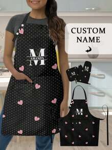 3Pcs Customized Kitchen Apron Set - Personalized Apron, Oven Mitt, Heat Resistant Pad, Applicable For Cooking, Industrial Production, Household Daily Activities, Outdoor BBQ, Hand/Machine Washable, Multiple Colors Available, Great Gift For Her/Him On Birthday, Anniversary, Christmas - Multicolor - View 14