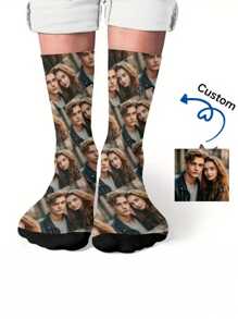 Chaussettes personnalisables avec photo imprimée, chaussettes personnalisées avec portrait de couple à disposition d'image multiple, chaussettes de sport respirantes et confortables, chaussettes de mode anti-humidité pour le fitness, le basketball et la course à l'extérieur