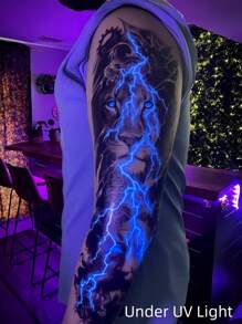1 Sheet Glow In The Dark Tattoo Sleeve Tattoo Temporary Realistic Neon Tattoo Fake Sleeve Tattoo Fluorescent UV Full Sleeve Tattoo Men And Women Waterproof Fake Tattoo With Lion Lightning Suitable For Holiday Party Easter - Multicolor - View 2