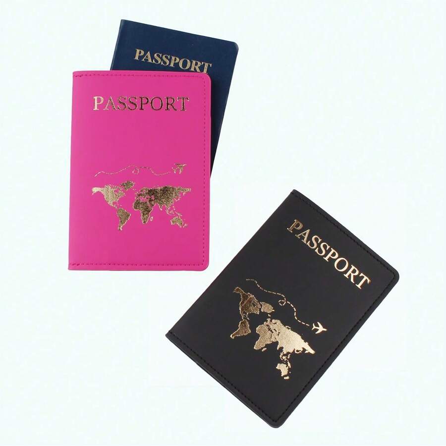 2pcs Couple's Travel Holder Faux Leather Passport Wallet Passport Cover For Honeymoon For Halloween Mini Wallet Card Wallet Passport Holder For Women Wallet Purse Wallet - Multicolor - View 1
