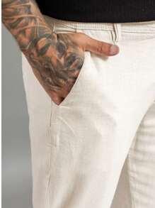 Men's Casual Light Linen Fin Collor Sport Pants - 白色 - 查看 3