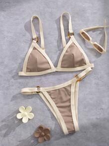 Women's New European And American Style Bikini Set Two Pieces Set - Brown - View 1