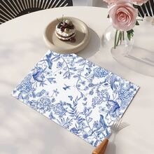 1/4/6 Pcs Chinese Style Hydrangea Floral Print Polyester Linen Placemats, Spring Season Dining Table Mats, Heat Insulation Pads, Kitchen Decor Table Mats, Western-Style Dining Table Mats - LJQYMCD-1143 - View 4