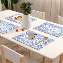1/4/6 Pcs Chinese Style Hydrangea Floral Print Polyester Linen Placemats, Spring Season Dining Table Mats, Heat Insulation Pads, Kitchen Decor Table Mats, Western-Style Dining Table Mats - LJQYMCD-1143 - View 7