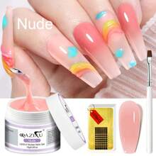 QAZIXU Nude Color 15g Acrylic Uv Extension Nail Gel Pink Extending Varnish Gel Repair Broken Nails Builder Manicure Polish Gel Include :Free 100PCS Nail Forms And Acrylic Nail Brush Pen For Gift Professional Salon Nail Art Kit