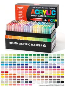 200colors 1set Straight Liquid Acrylic Colour Markers, Water-Based Brush Tip Markers For Rock, Wood, Fabric, Plastic, DIY Crafts – Fine Point Acrylic Markers For Office, Study & Art Supplies –Ideal For Gift