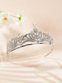 1pc Geometric Pattern Palace Style Zinc Alloy Retro Bridal Crown, Wedding Headpiece, Girls /Birthday Gift, All Year Round - Silver - View 4
