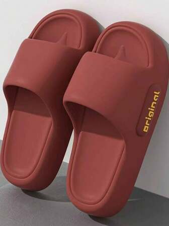 Nuevas zapatillas interiores de hombre a rayas con letras laterales, de material EVA, antideslizantes, sin olor, ligeras, suaves y cómodas, con suela gruesa, versátiles para uso interior/exterior, unisex rojas