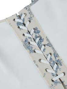 女士优雅花卉提花交叉带吊带背心上衣，适合新年派对、情人节、节日波西米亚风紧身胸衣上衣 - 彩色 - 查看 7