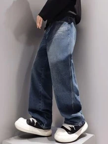 Jeans casual droits amples lavés pour adolescents, printemps/automne